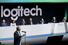 Daniel Borel (front), co-founder of Logitech, said the company had not adjusted rapidly enough to trends like artificial intelligence or the post pandemic environment.