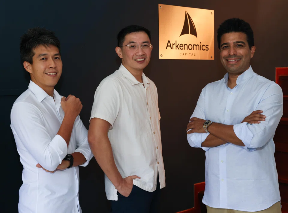 Arkenomics Capital's team (from left): Reynold Tan, partner, and founders Peter Lum and Dinesh Advani, collectively own just under 30% of Arkenomics Provident Fund.  
