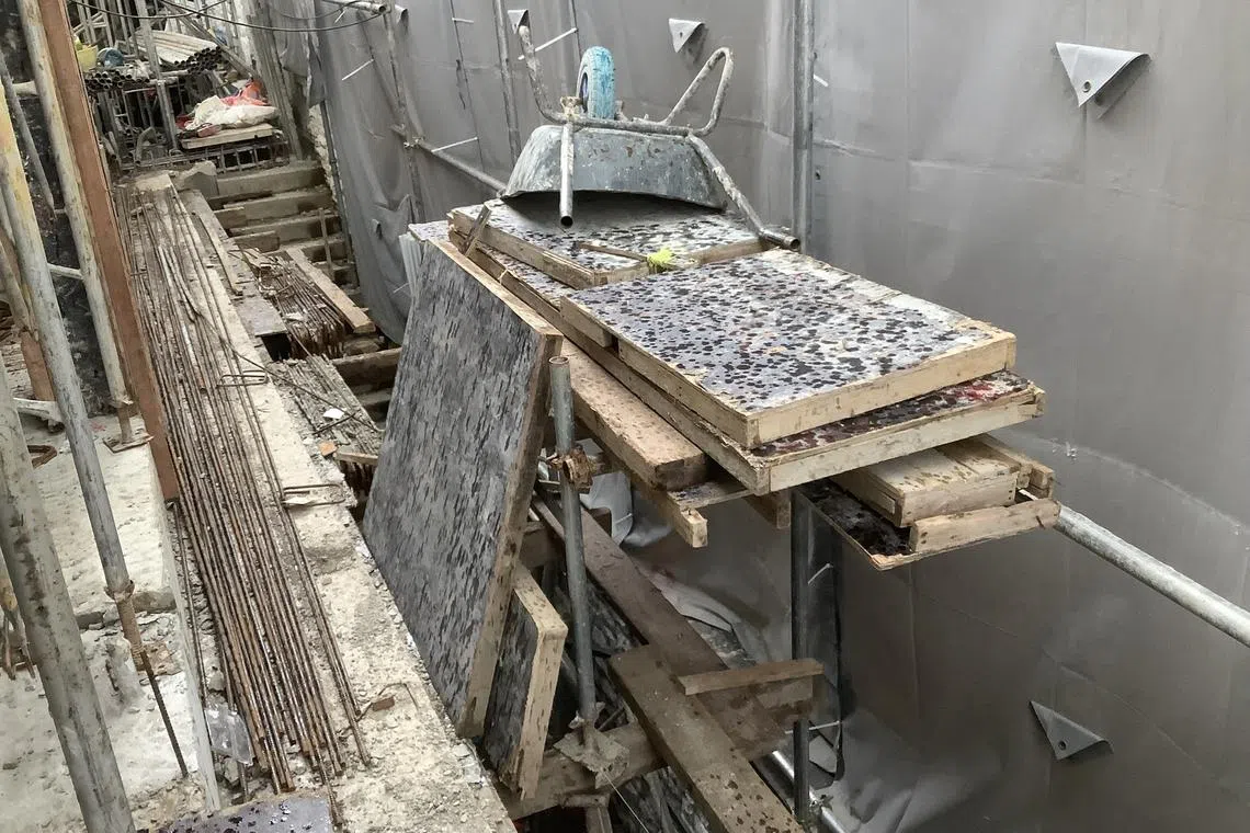 A Ministry of Manpower social media post showing examples of safety violations from recent enforcement actions, including haphazard storage of materials and equipment. 