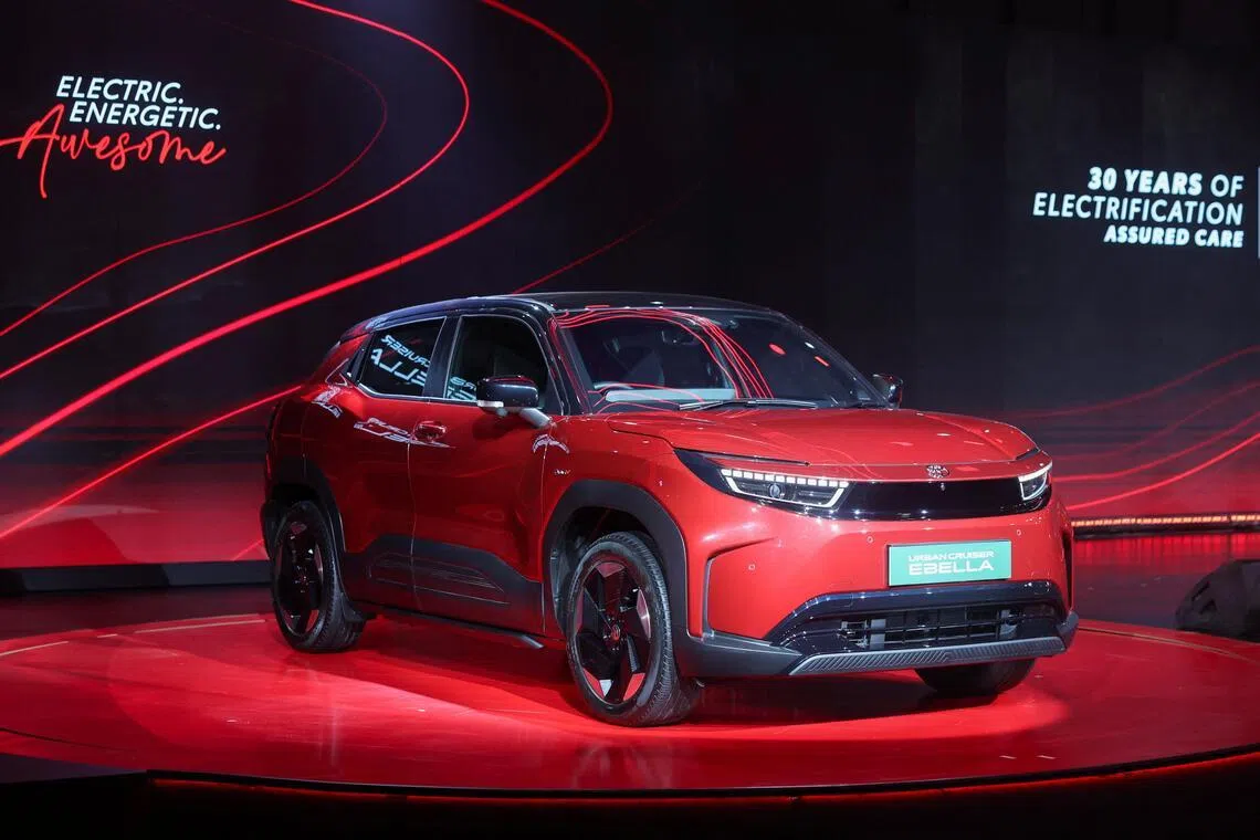 Toyota's Urban Cruiser Ebella electric vehicle on display at a launch event in Mumbai, India, Jan 20, 2026. 