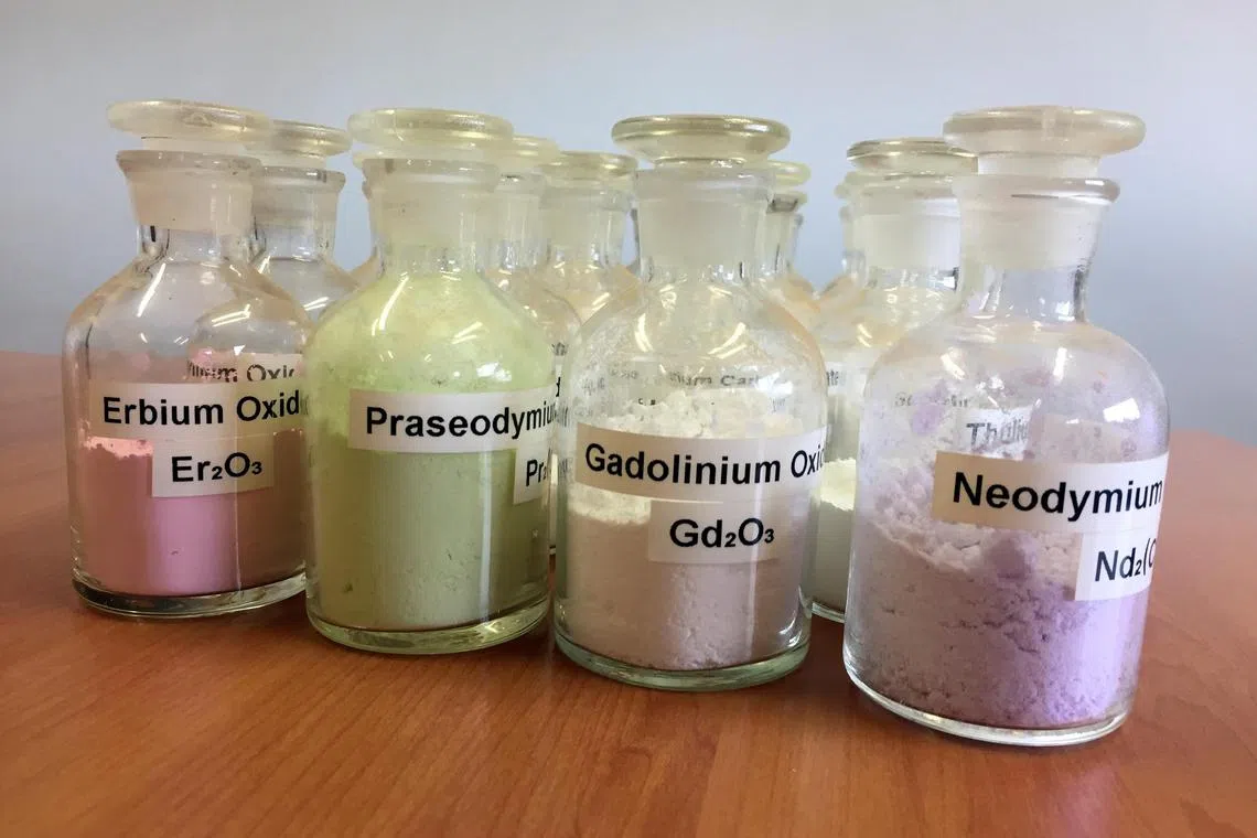 Jars containing rare earth minerals produced by Australia's Lynas Corp from its Mount Weld operations are seen near Laverton, northeast of Perth, Australia, August 23, 2019.