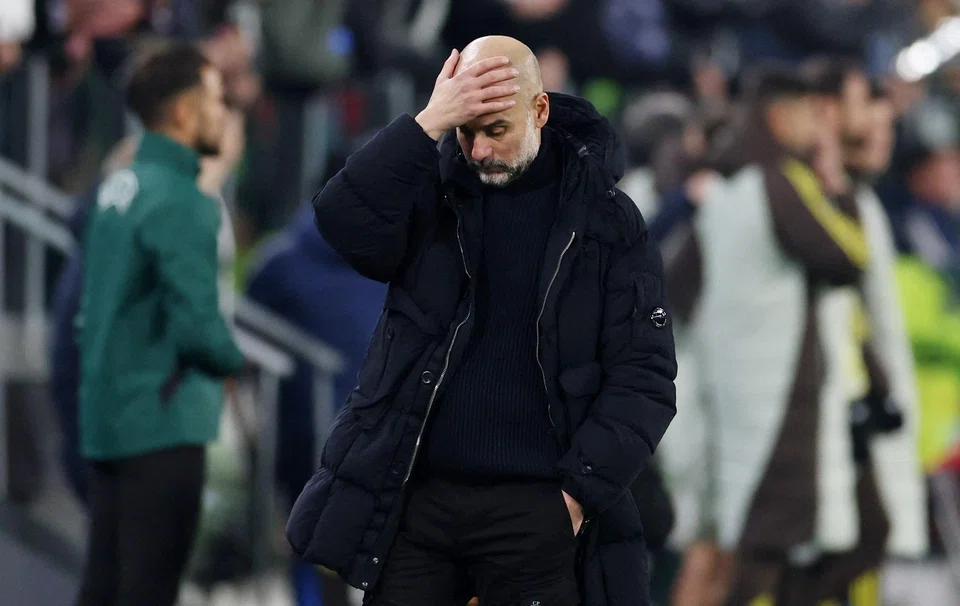 Manchester City manager Pep Guardiola reacts after his team's 2-0 Champions League defeat to Juventus, Turin, Italy, Dec 11, 2024.
