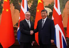 Britain's Prime Minister Keir Starmer shakes hands with Chinese President Xi Jinping ahead of a bilateral meeting during his visit to China, in Beijing on Jan 29.
