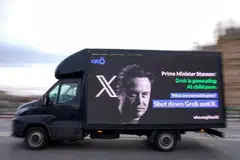 A transit ad in London on Jan 14, organised by corporate accountability group Eko, urging the authorities to stand up to billionaire Elon Musk and ban social media platform X and chatbot Grok.