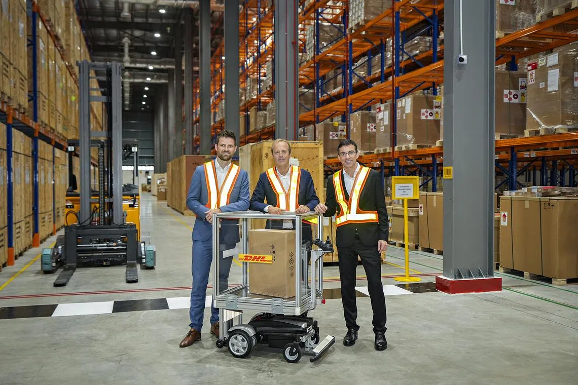 From left: Andries Retief, CEO of DHL Supply Chain South-east Asia; Oscar de Bok, CEO of DHL Supply Chain; Javier Bilbao, CEO of DHL Supply Chain Asia-Pacific at Penang Logistics Hub 4. DHL Supply Chain is adding an 18,000 sq m Penang Logistics Hub 5 as part of its 350 million euro investment in South-east Asia.