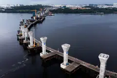 Construction of the Johor Bahru-Singapore Rapid Transit System Link across the Strait of Johor has crossed the 50 per cent mark on both sides, as seen in this photo taken on Nov 28, 2023.