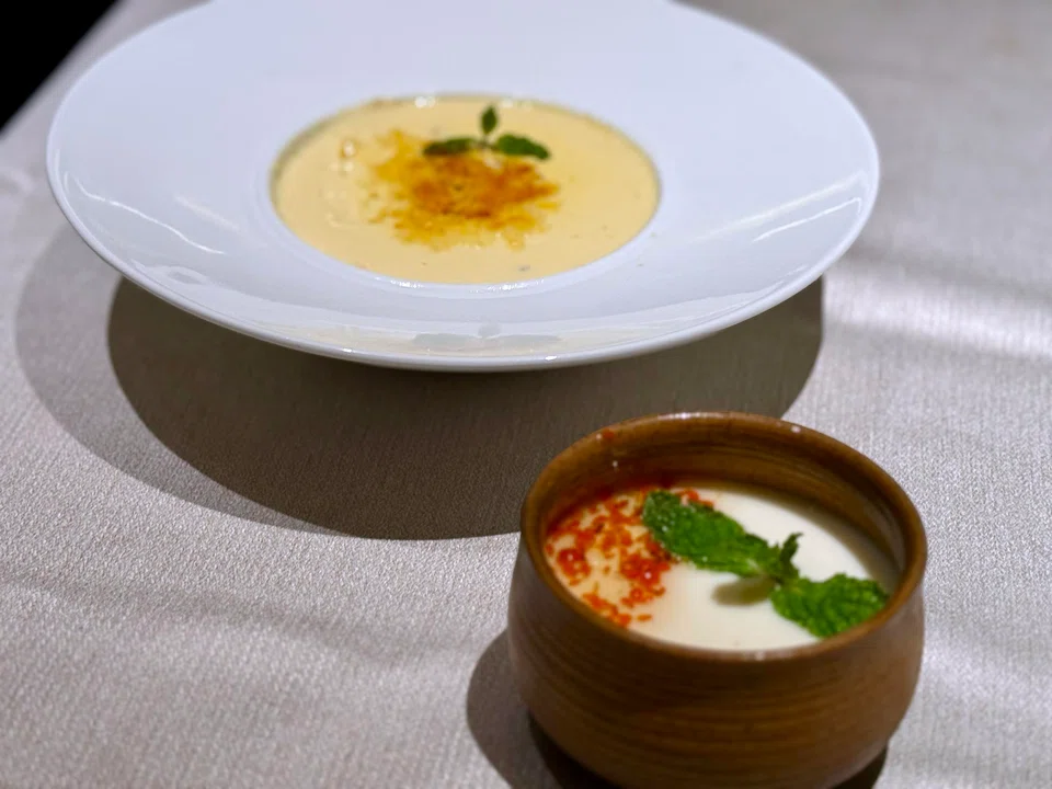 Durian pudding (top) and almond tofu.