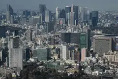 The country's three major metropolitan areas surrounding Tokyo (pictured), Osaka and Nagoya showed a 4.3% gain in land prices, up for the fourth straight year.