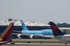 A Korean Air Boeing 747-8I arrives from Seoul to repatriate hundreds of South Korean workers who were detained in an immigration raid last week, at Hartsfield-Jackson Atlanta International Airport, Atlanta, Georgia, Sep 10, 2025.