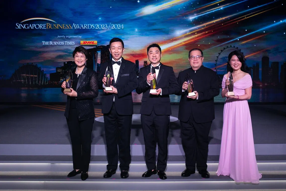 From left: Chin Wei Jia, group CEO, HMI Medical; Loh Chin Hua, CEO, Keppel; Charles Wong, co-founder and CEO, Charles & Keith Group; David Su, founding managing partner, Matrix Partners China; and Adeline Sim, chief corporate officer, HRnetGroup.