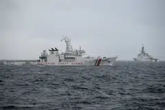 A file photo of Philippine coast guard ship Melchora Aquino (left) and US coast guard cutter Midgett during a joint search and rescue exercise on Sept 3, 2022. More than 16,700 Filipino and American troops will take part in this year’s drills, which kick off on Monday.