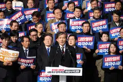 Cho Kuk, leader of the minor opposition Rebuilding Korea Party, lawmakers and people attend a rally to condemn South Korean President’s surprise declaration of martial law last night and to call for his resignation at the national assembly in Seoul, South Korea, Dec 4, 2024.