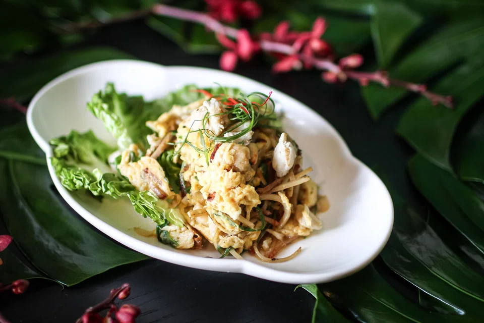 Fuyong hai features an omelette topped with crab meat.