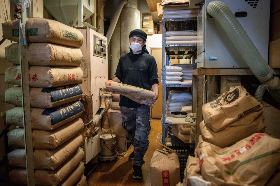A rice shop in Tokyo, Japan, Feb 14, 2025. Japan wants to boost overseas shipments of the staple, and make farming it more efficient, especially as the ageing population shrinks.