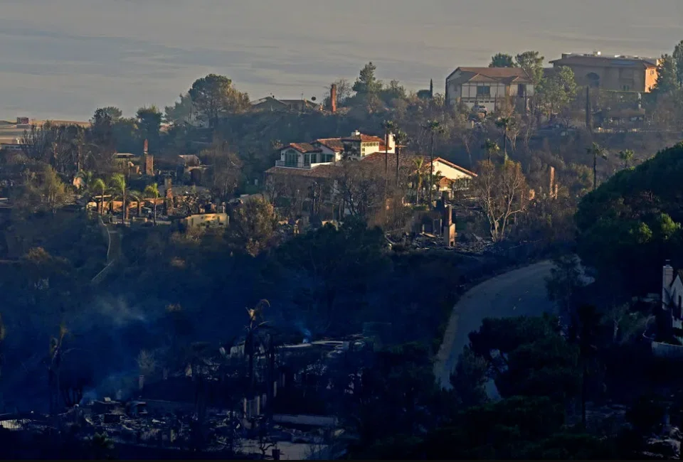 Along a stretch near Saddle Peak in the Santa Monica Mountains, some homes were destroyed while others were undamaged by the Palisades Fire.
