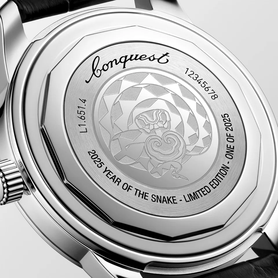 The back of Longines' Conquest Heritage Year of the Snake.