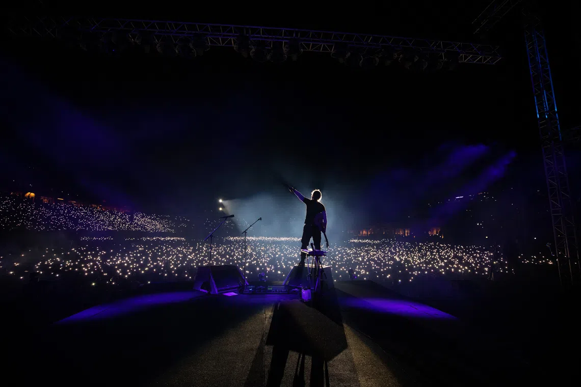 Ed Sheeran on stage in Bhutan.