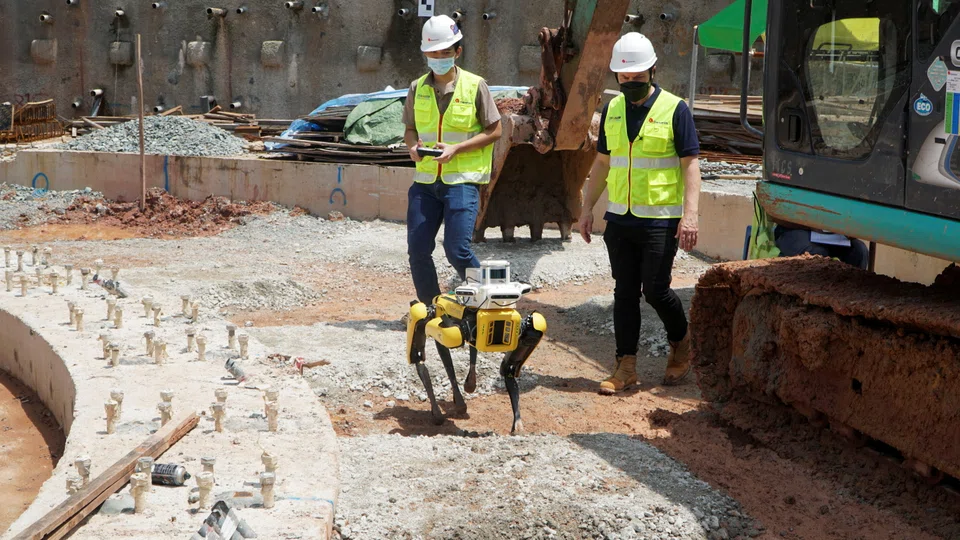 Robot dog, made by Hyundai-owned Boston Dynamics, is used by the Gammon Construction to run autonomous survey of their worksite, on Sentosa Island, Singapore.