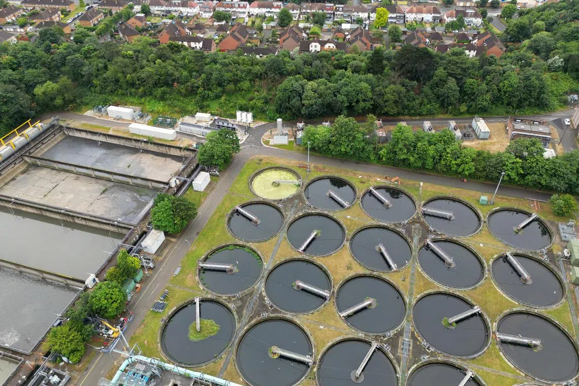 Sewage treatment works, owned by Thames Water, in west London.  In cases where debt-ridden companies provide vital services, governments usually have to step in, as the UK authorities are expected to do in a potential renationalisation of Thames Water.