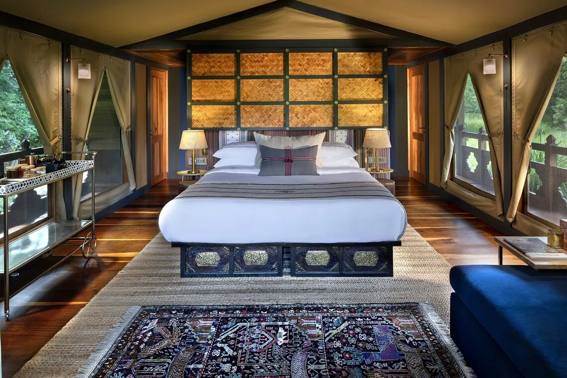 The luxurious tented suites of andBeyond Punakha River Lodge bring guests closer to Bhutan's flora and fauna.