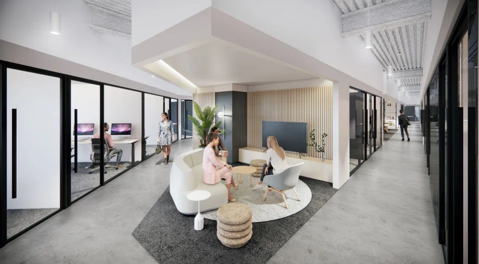 Artist's impression of Flex by JLL's lounge at 500 Plaza Drive, Manulife US Reit's property in New Jersey. 