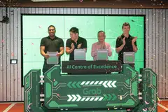 From left: Grab chief technology officer Suthen Thomas; Grab CEO Anthony Tan; DPM Gan Kim Yong; Grab chief operating officer Alex Hungate at launch of Grab's AI Centre of Excellence.