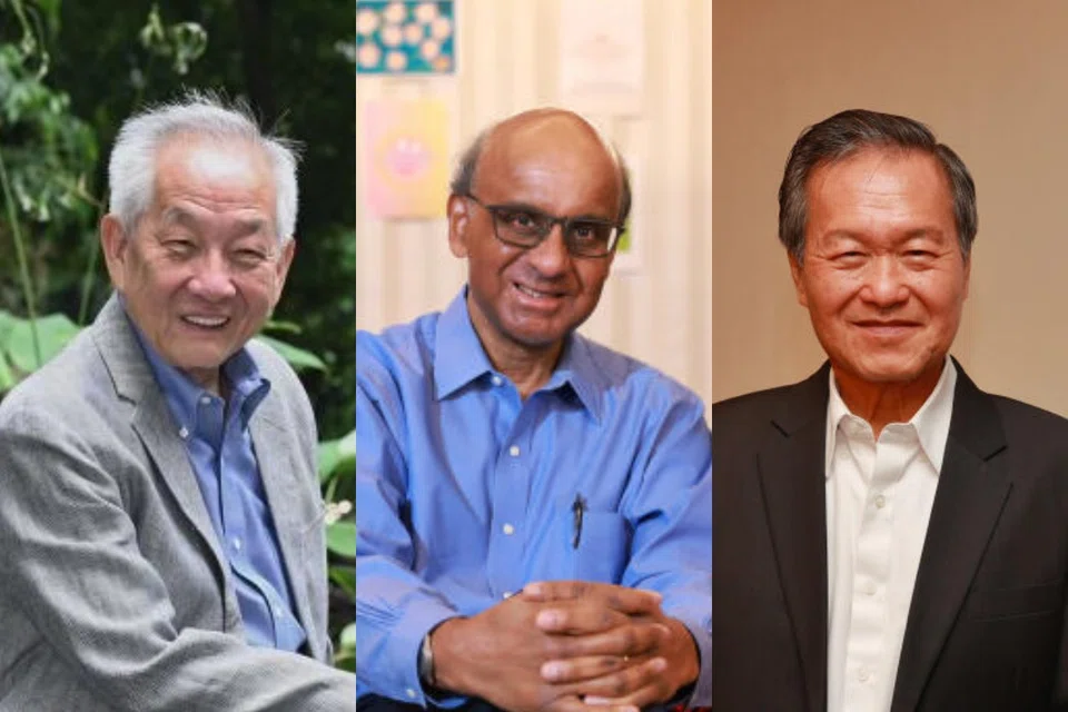The three candidates who received a certificate of eligibility are former GIC chief investment officer Ng Kok Song (left); former senior minister Tharman Shanmugaratnam (centre); and former chief executive of NTUC Income Tan Kin Lian (right).