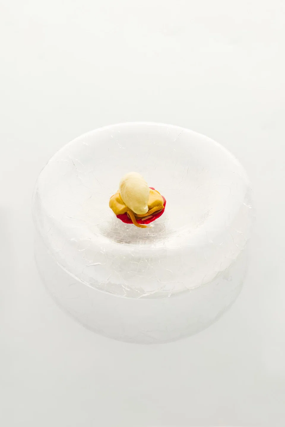 Dessert of goat's milk ice cream and dulce de leche.