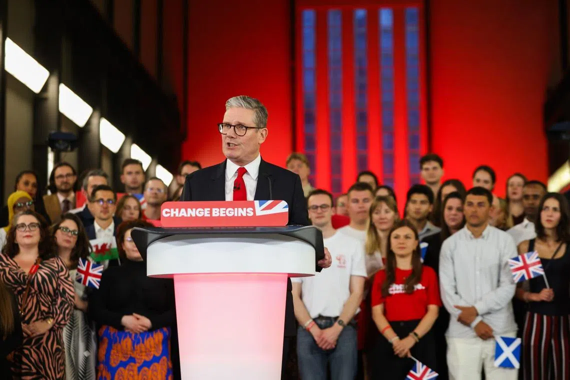 Keir Starmer, leader of the Labour Party, delivering his victory speech in London on Friday. 