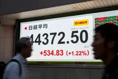 Tokyo's Nikkei was the stand-out performer on Monday, rising more than one per cent, after the Bank of Japan said it would sell its ETFs gradually.