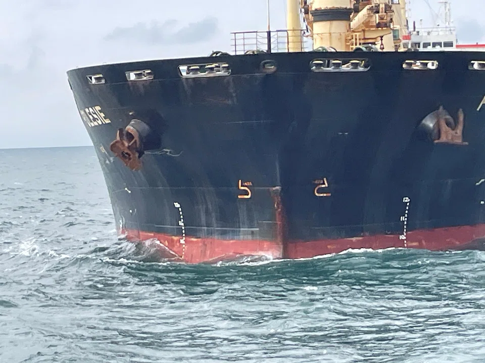 Bahamas-flagged freighter Polesie, following its collision with British-flagged vessel Verity in the North Sea off the German coast.  