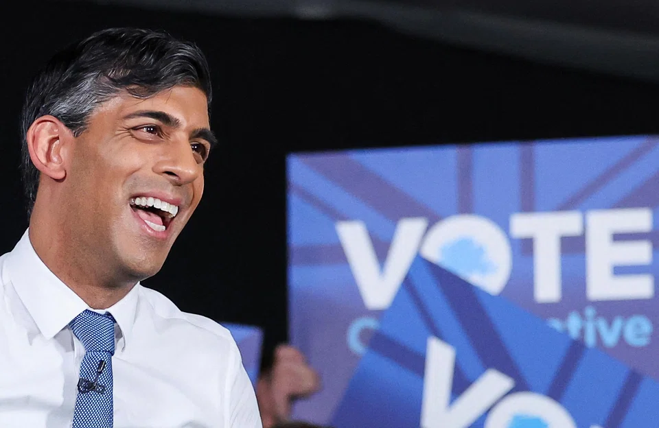 British Prime Minister Rishi Sunak attends a Conservative party rally, after he called for a general election, London, Britain, May 22, 2024. 