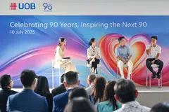 From left: Moderator Naomi Yeo, Stephy Chien, Bian Tong and Bill Chan at the youth dialogue organised by UOB on Thursday.