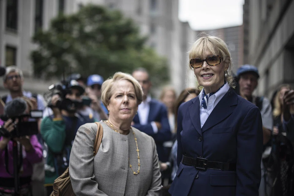 (From extreme right) E. Jean Carroll and Roberta Kaplan, a lawyer, leave the Thurgood Marshall United States Courthouse in lower Manhattan, Sept 6, 2024. President-elect Donald Trump failed to overturn a US$5 million judgment that he sexually abused writer Carroll in a Bergdorf Goodman dressing room in the mid-1990s and later defamed her.