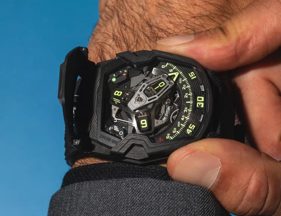 Urwerk's UR-230 Eagle watch. With a staff of 25, the company produces just over 200 watches annually at two ateliers in Geneva and Zurich.