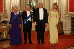 (From left) Britain's Queen Camilla, King Charles, US President Donald Trump and First Lady Melania Trump at Windsor Castle on Sep 17, 2025. Trump made a state visit to the UK with his wife from Sep 16 to 18 that year.