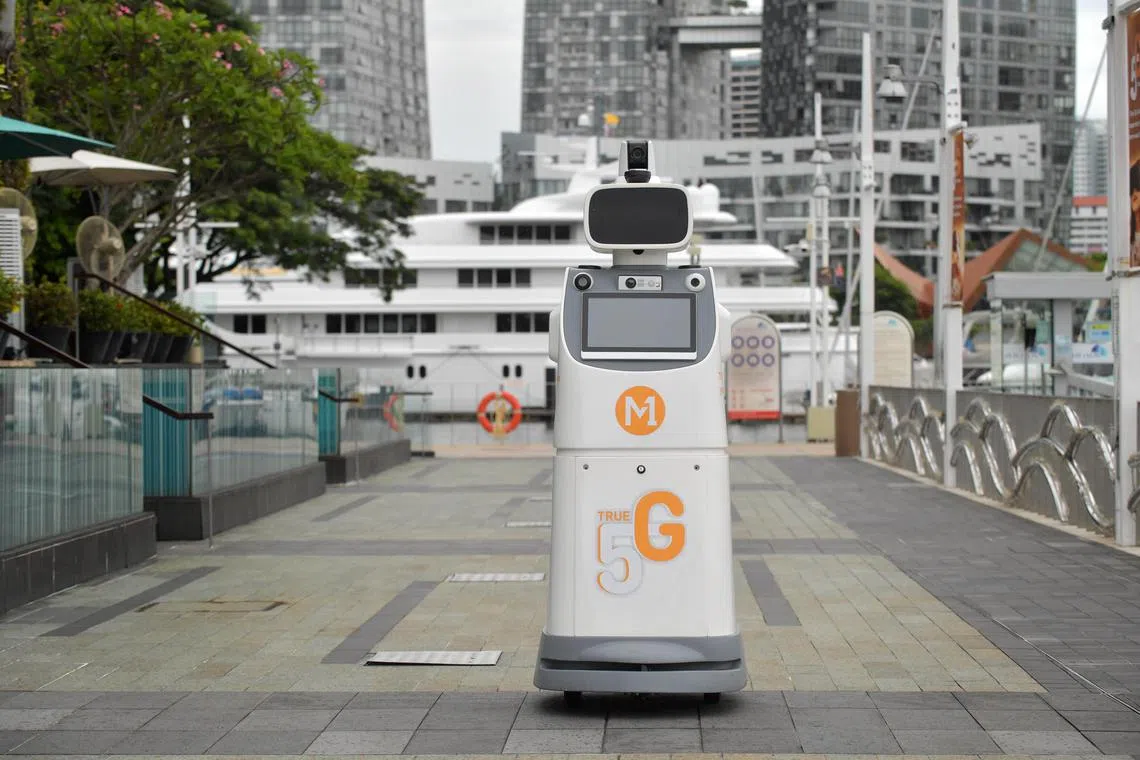 Above: A surveillance robot with monitoring and remote assistance functions. Through the expanded industry transformation map for the infocomm media sector, the government aims to strengthen the global interconnectedness of Singapore’s digital economy.