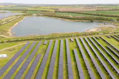 Solar modules at Ockendon Solar Farm in Essex, Britain. Britain's wind and solar farms have blunted the impact of gas price hike in the first four weeks of the Middle East conflict, according to Ember energy think tank.