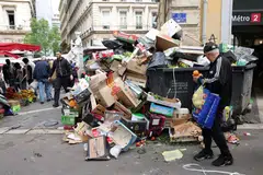 Garbage piles up in a street near the city's Old Port due to a strike by garbage collection workers, who denounce poor working conditions, ahead of the arrival of the Paris 2024 Olympic flame in Marseille, France, May 6, 2024.