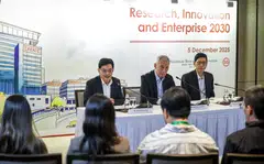 From left: National Research Foundation chairman Heng Swee Keat; Senior Minister and chair of the RIE Council Lee Hsien Loong; and Professor Tan Chorh Chuan, permanent secretary for National Research and Development.