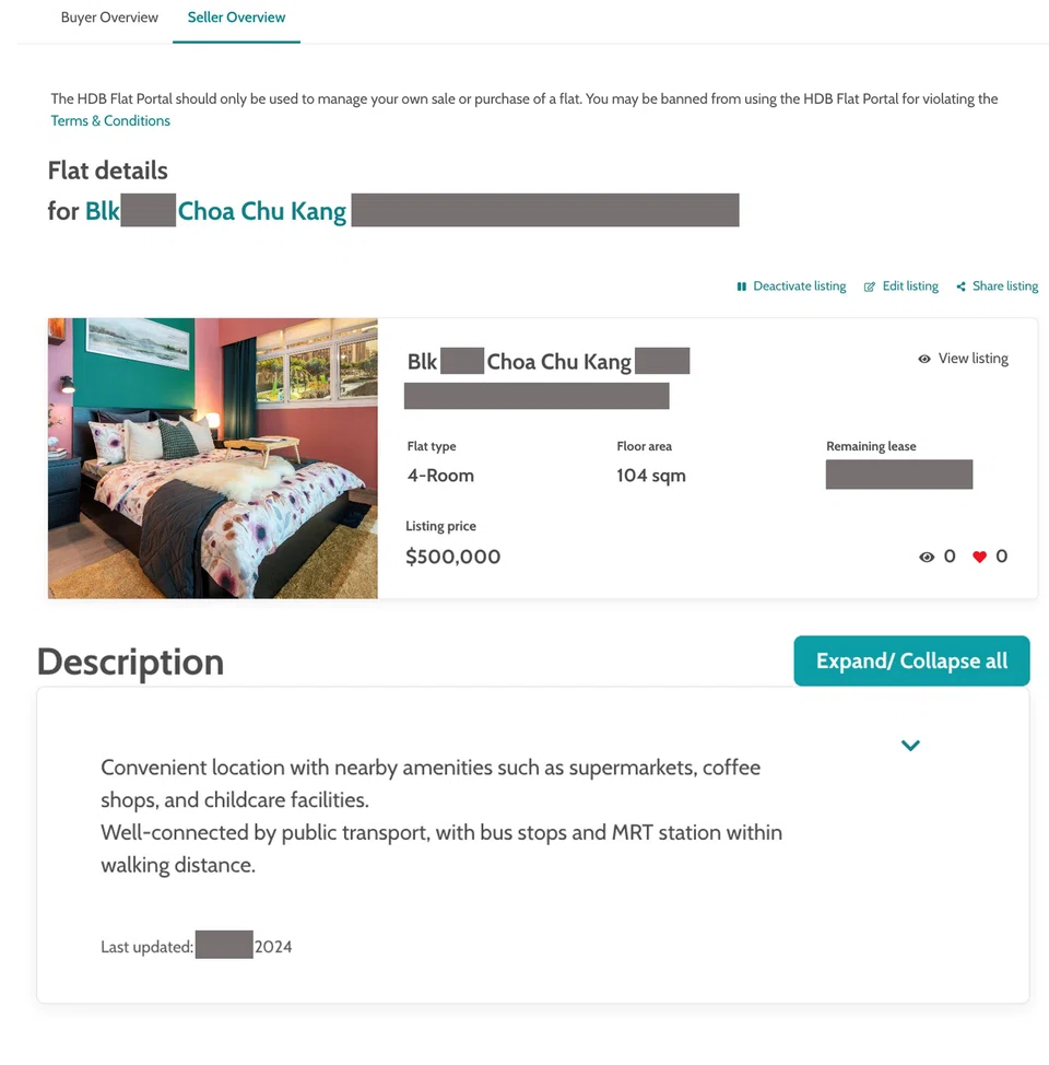 On the HDB Flat Portal, listings will be automatically filled with details such as the address, flat type, floor area and floor plan from HDB’s data.