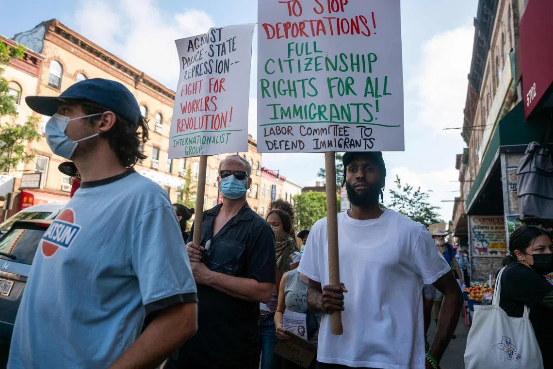People protesting against a new immigrant detention centre in the Sunset Park neighborhood in Brooklyn, New York, July 11, 2025. As the Trump administration seeks to deport up to 1 million people annually, detention centres, prisons and holding cells are being constructed around the country.   