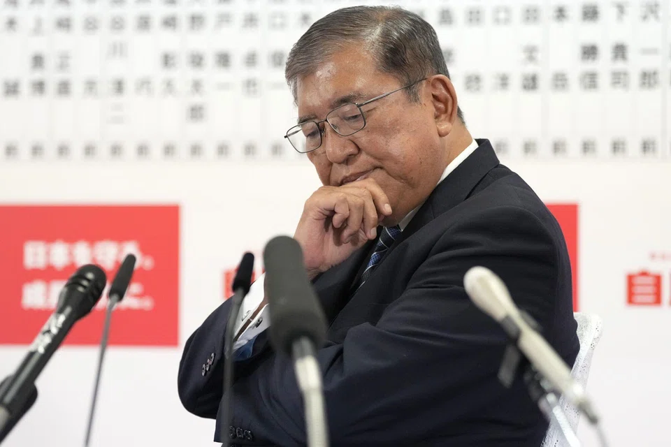 Japan's prime minister and president of the Liberal Democratic Party Shigeru Ishiba, at the party's headquarters following the lower house election, at the party's headquarters in Tokyo, Japan, Oct 27, 2024. 