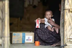 A child being given nutrition supplements provided by USAid at a refugee camp in Bangladesh. The agency has been described by billionaire Elon Musk as a  “viper’s nest of radical-left marxists who hate America”.
