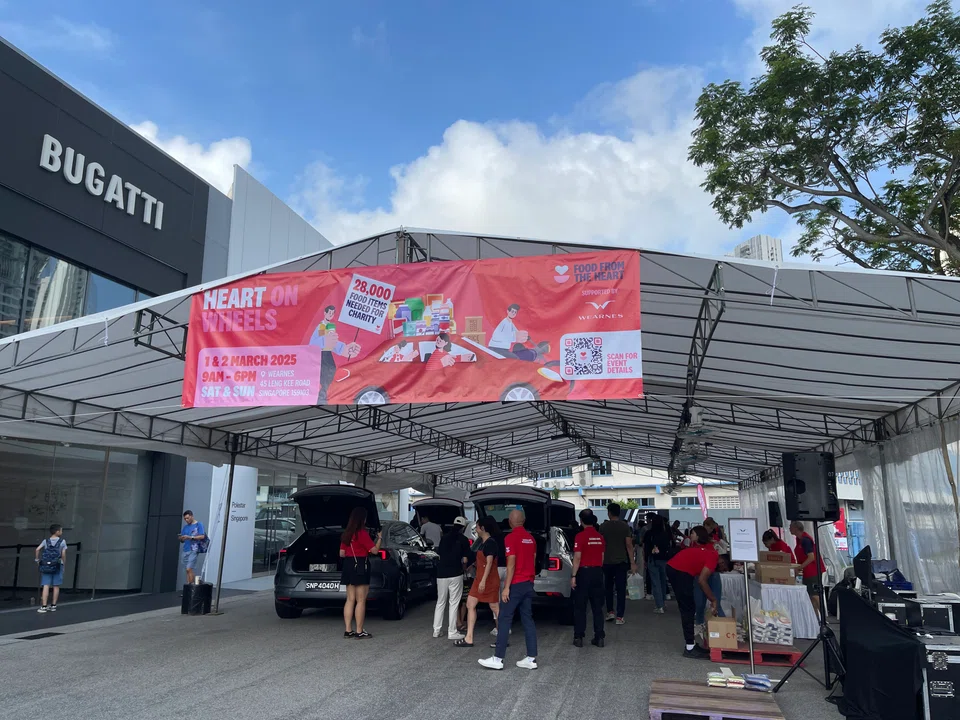 Car groups attend the Heart On Wheels initiative to donate food items, which will benefit lower-income households.