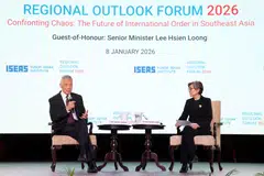 Senior Minister Lee Hsien Loong with Professor Chan Heng Chee, chair of the Iseas-Yusof Ishak Institute’s board of trustees, at the dialogue on Thursday (Jan 8).  