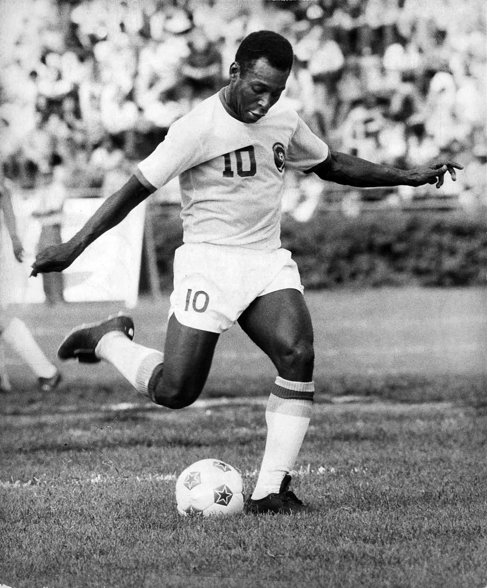 Pele during his debut game with the New York Cosmos, at Randalls Island Stadium in New York on June 15, 1975. The legendary Brazilian achieved a level of global celebrity few athletes have known.