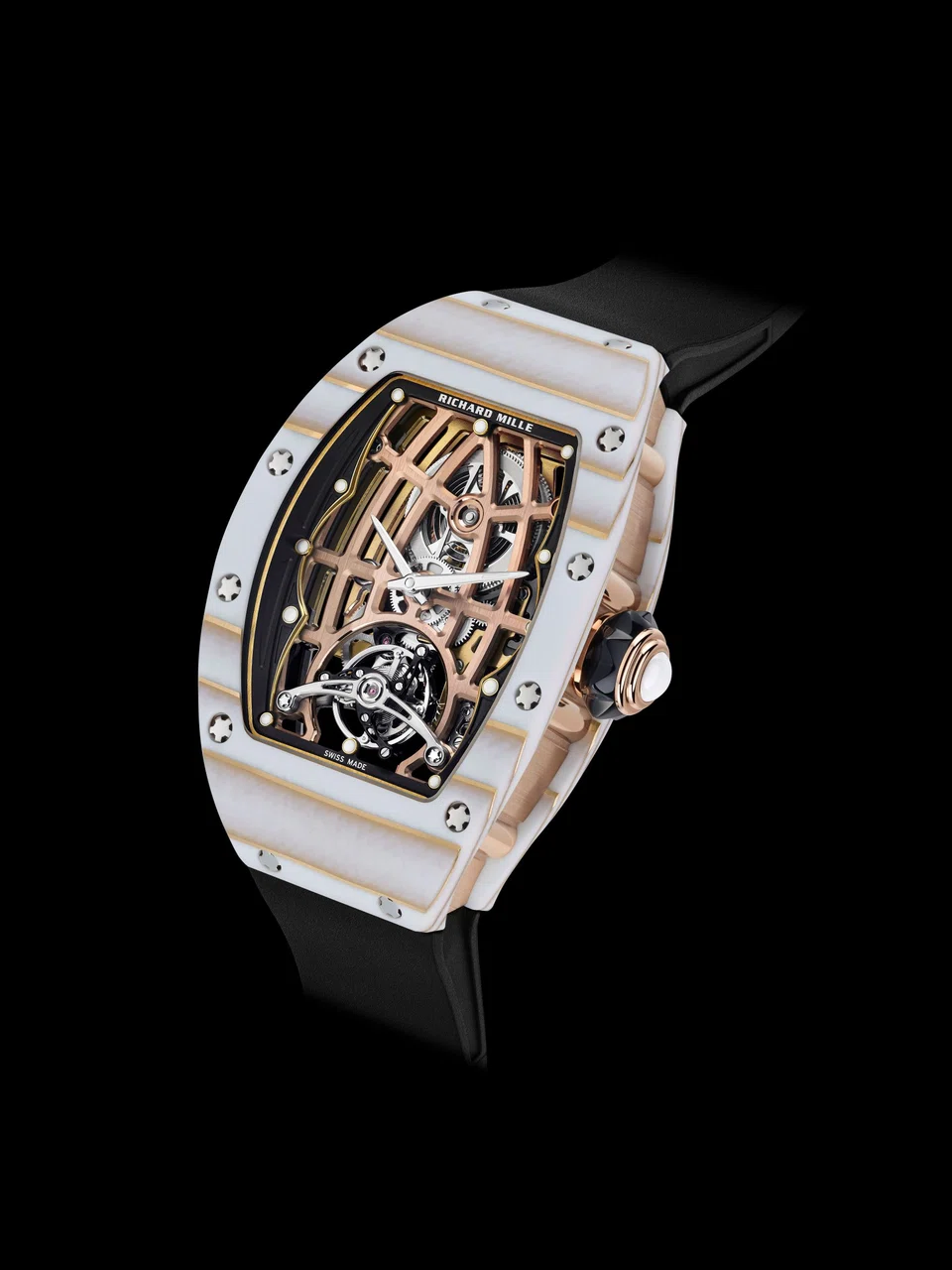 Gold Quartz TPT is used for the RM74-02 and the material is exclusive to Richard Mille in watchmaking.