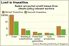 Singapore’s banking sector could incur credit costs that are about 50 per cent higher if the world’s climate transition is an abrupt instead of smooth one, says the Monetary Authority of Singapore.