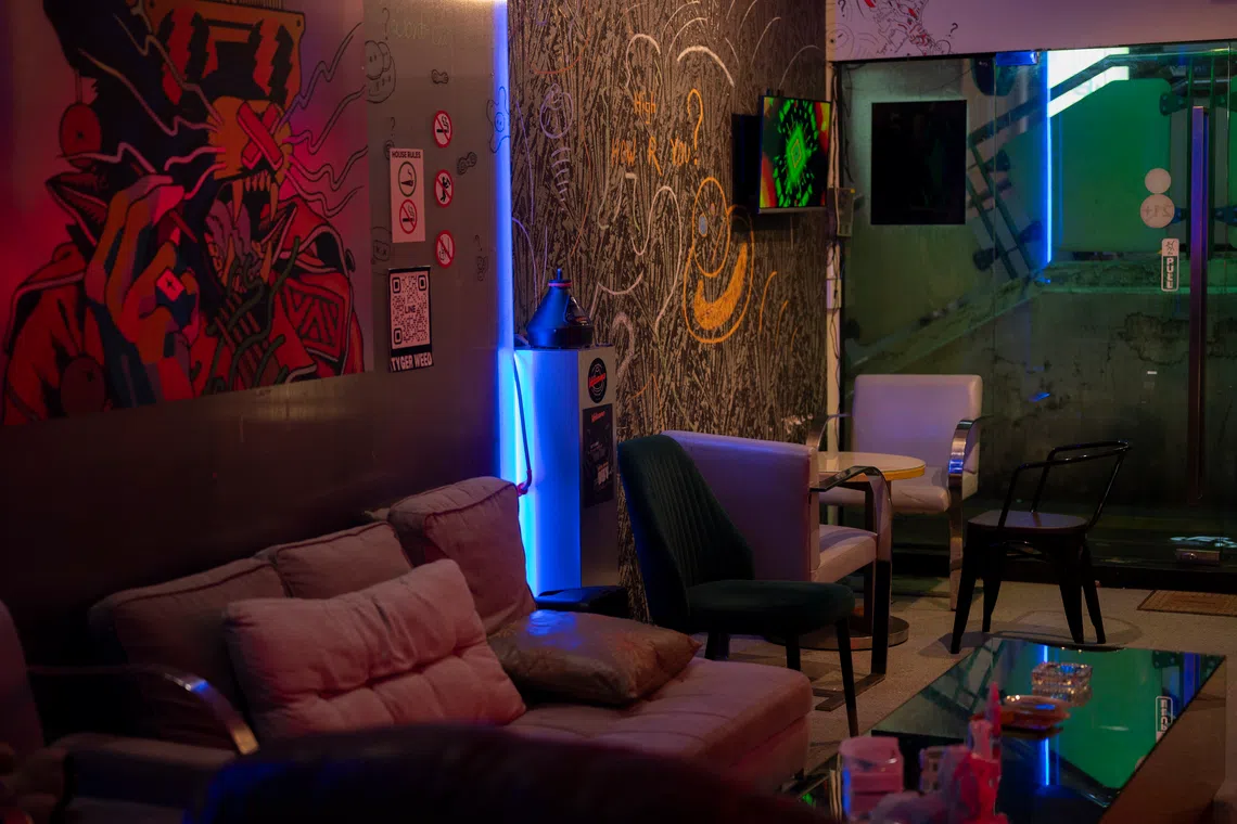 An empty cannabis shop in Bangkok where customers were once allowed to smoke recreationally in lounges. Under the revised law, such practices are no longer permitted.